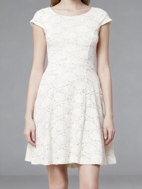 Anthropologie Maeve Ivory Lace Cap-Sleeve Fit-and-Flare Midi dress